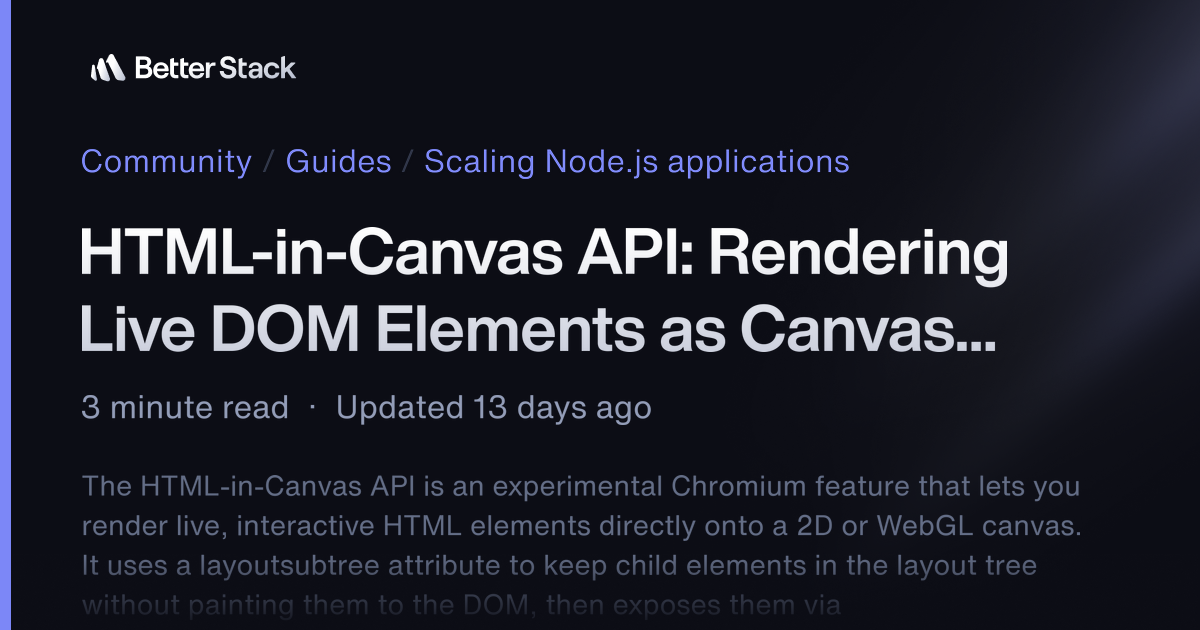 HTML in Canvas API Rendering Live DOM Elements As Canvas Textures 